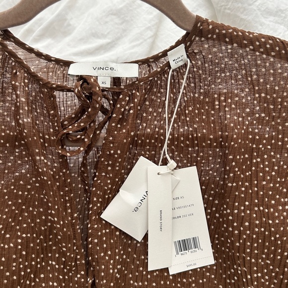 Vince Brown Long Sleeve Dress with Polka Dots - Picture 2 of 5